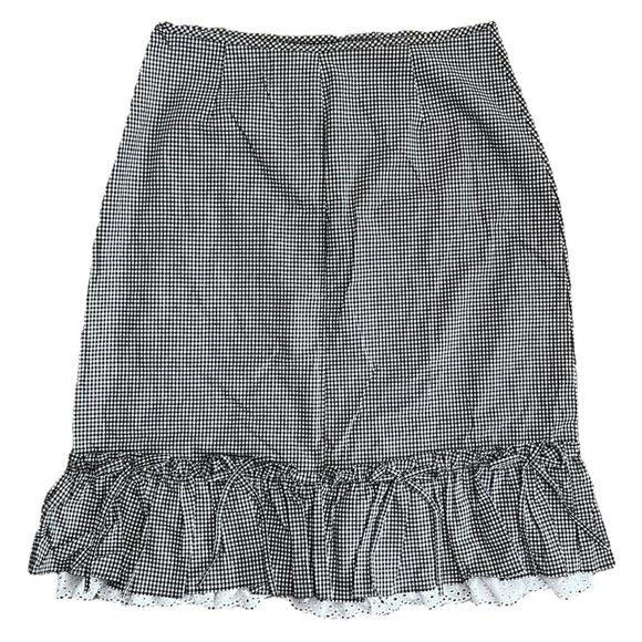 Vintage‎ Clio Gingham Bows Knee Length Skirt Black Size 10 Coquette Euro Summer - Picture 2 of 9